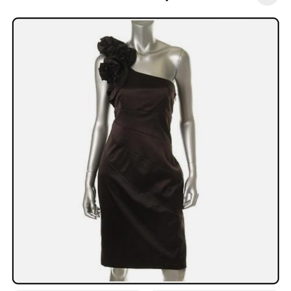 Jessica Simpson one shoulder black “satin” evening dress, size 12